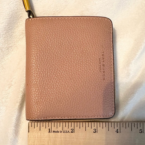 Tory Burch Perry Color Block Bifold Pebbled Leather Wallet pink yellow brown red - Picture 14 of 14